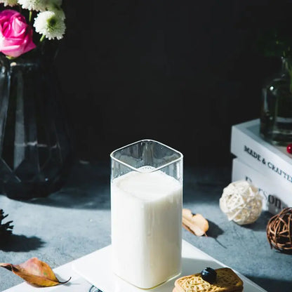 DecorBites™ 370ml Transparent Glass Square Tea Milk Cup - Temperature Resistant Juice Cup