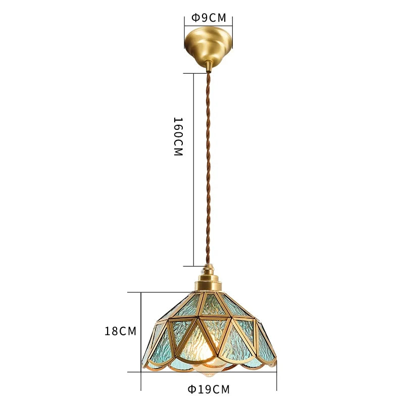 Decorbites™ Japanisches Vintage-Glas-Kupfer-LED-Pendant-Lampenleuchte für Schlafzimmer, Bar, Café