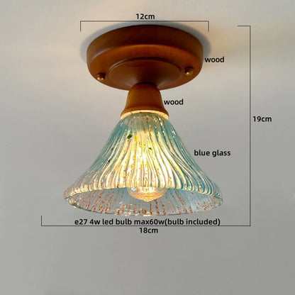 DecorBites™ Green Glass LED Ceiling Lamp Nordic Wood Copper Ceiling Lights