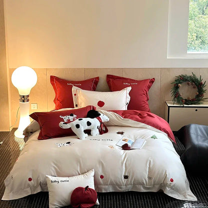 DecorBites™ King Bear Embroidered Cotton Bedding Set - Luxury Duvet Cover with Bed Sheet