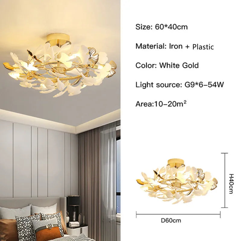 Gold Branch Chandelier 125cm Porcelain Leaves