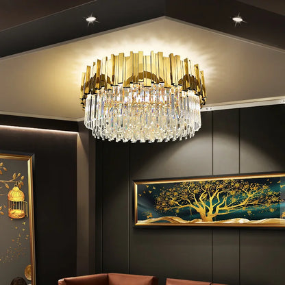 DecorBites™ Gold Crystal Round LED Ceiling Light Fixture for Modern Living Room