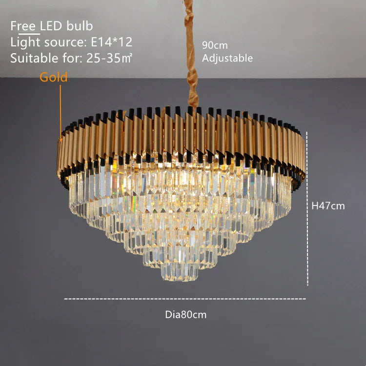 Crystal Ceiling Chandelier Round D80cm Gold