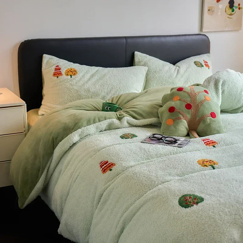 Decorbites™ Vollmatt Ant-Velours Winterbettwäsche-Set für Queensize-Bett Wärme Flauschige Decke