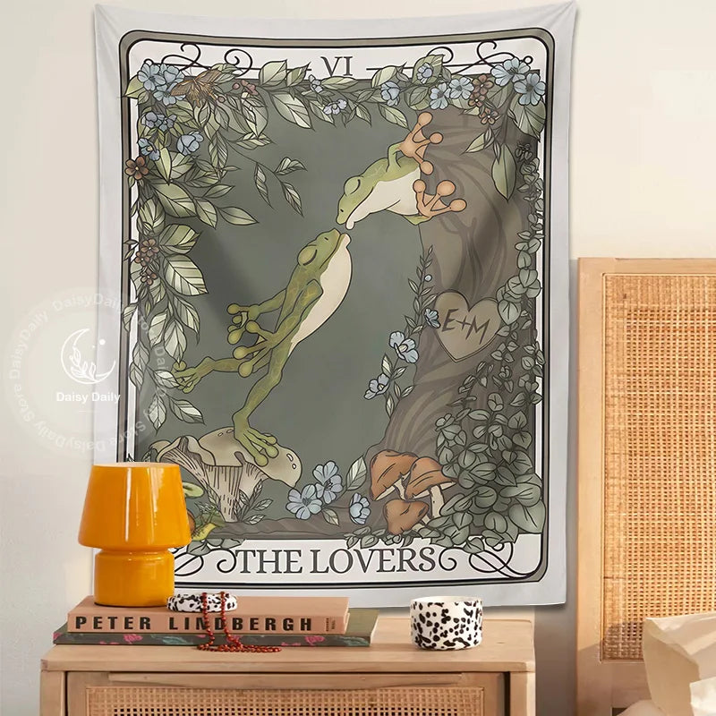DecorBites™ Frog Lover Tarot Tapestry: Cute Boho Room Decor & Bedroom Wall Hanging