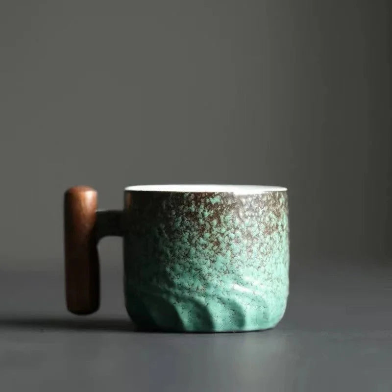 Decorbites™ Gradient-Glasur-Keramik-Kaffeetasse mit Holzeingriff für Zuhause und Büro