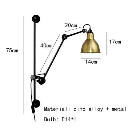 DecorBites™ Gras BL Wall Lamp: Adjustable Chrome Long Arm Reading Light