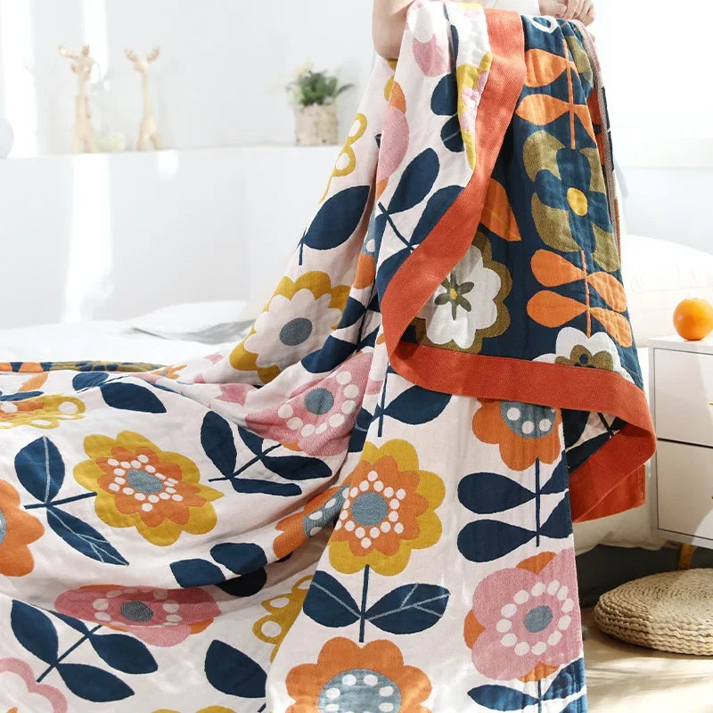 Decorbites™ Japanische Baumwollgaze-Blumendecke: Weiche und atmungsaktive Sommerdecke