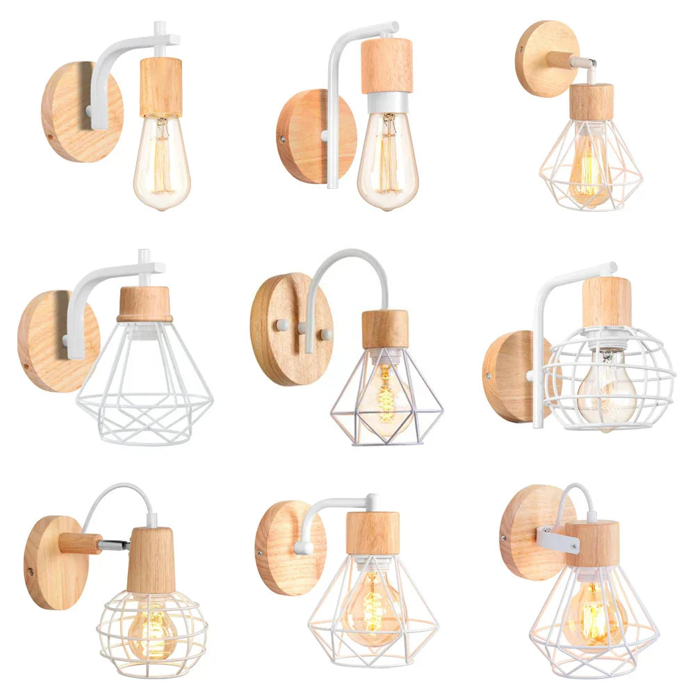 Decorbites™ Industrielle LED Holz Wandlampe E27 Retro Nachttischlampe Vintage Innenbeleuchtung