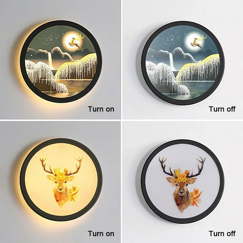 Decorbites™ Industrielle Acryl-Runde Wandlampe | Vintage Wandleuchten mit Wandmalerei für Schlafzimmerdekoration