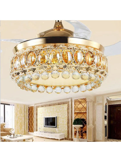 Decorbites™ 42-Zoll Gold Luxus-Kristall-Deckenventilatorleuchte mit Fernbedienung
