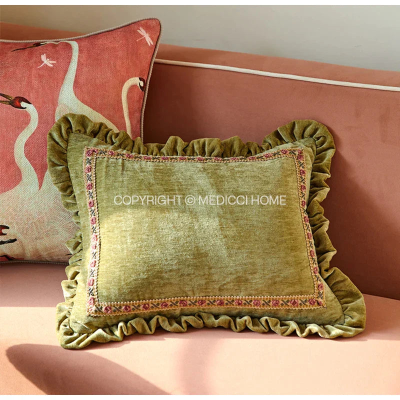 Green Chenille Lumbar Pillow
