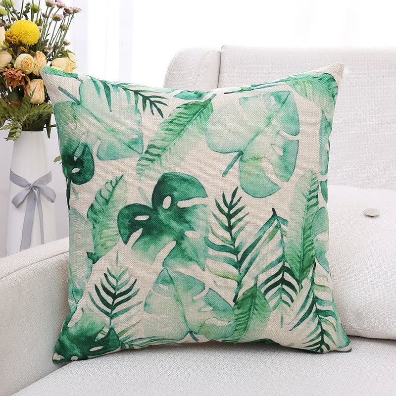 Decorbites™ Grüne Pflanzenblätter Blume Leinen Kissenbezug - Moderner Sofawurfkissenbezug