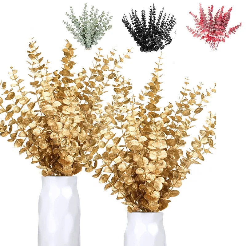 Decorbites™ Goldene Eukalyptusblätterstiele x10 – Künstliche Herbst-Hochzeits-DIY-Dekoration