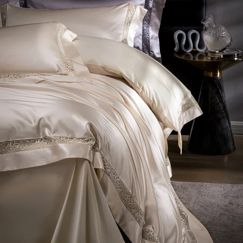 DecorBites™ Damask Lyocell Cotton Bedding Set with Soft Silky Finish