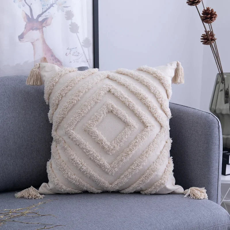 DecorBites™ Lace Tassel Cushion Tufted Sofa Pillowcase for Office Chair Pad