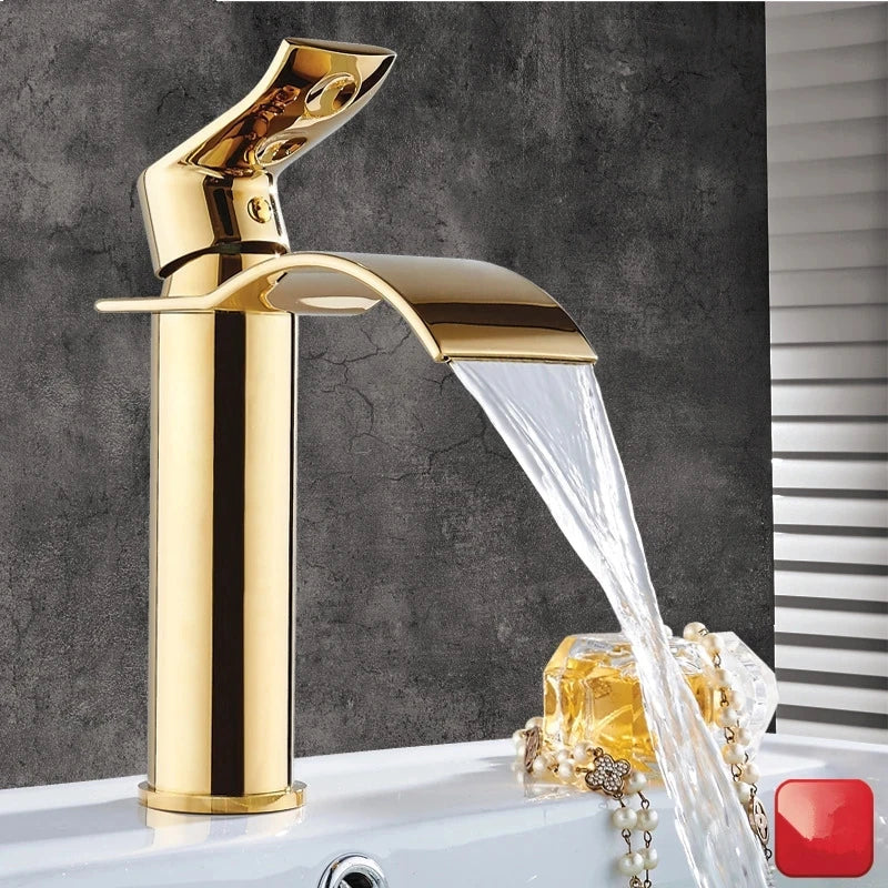 Decorbites™ Gold Wasserfall Badezimmerarmatur Einhebel-Waschtischmischer Armatur Messing Waschbecken Hahn
