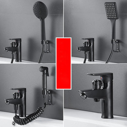 DecorBites™ Black Brass Single Handle Bathroom Basin Faucet with Shower Head, Hot and Cold Mixer Tap