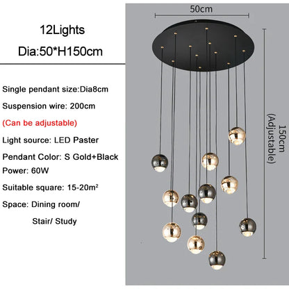 DecorBites™ Crystal Ball Pendant Light for Modern Living Room, Black & Gold Luxury Fixture