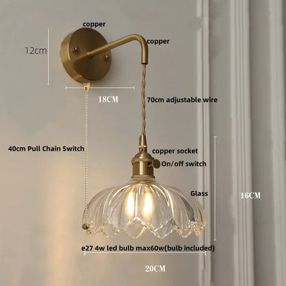 Decorbites™ LED-Wandleuchte Modern Nordisch mit Zugschalter Glas Schlafzimmerlampe