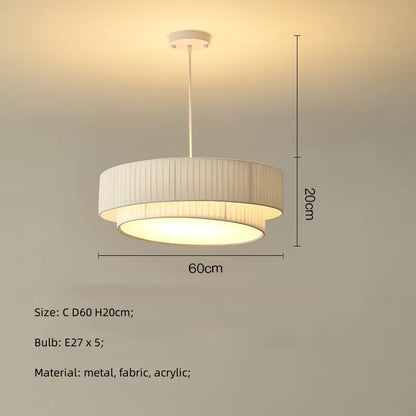 DecorBites™ Creamy Style E27 Chandelier Bedroom Pendant Lights: Minimalist White Fabric LED Lamps