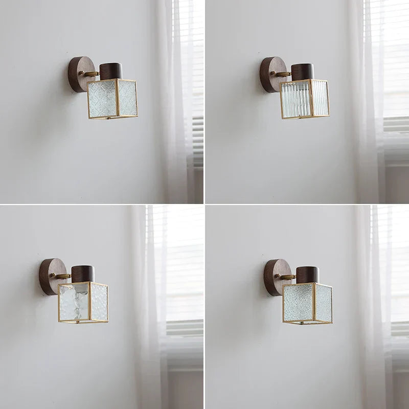 DecorBites™ LED Wall Lamp Clear Glass Walnut Wood Up Down Rotate Wall Light