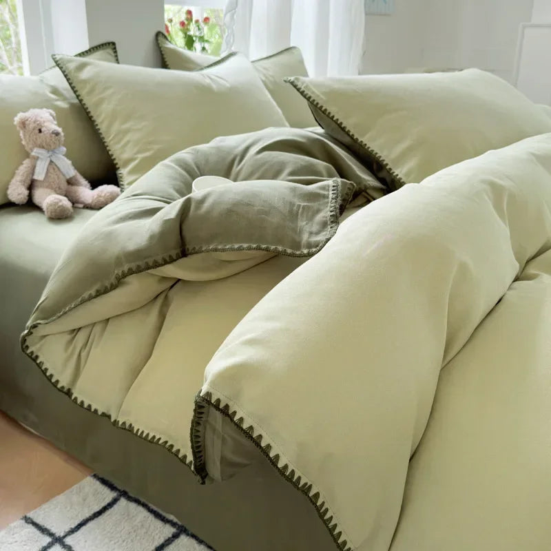 DecorBites™ Double-Layer Cotton Bedding Set - Soft, Skin-Friendly Solid Cover for Single Queen Bed