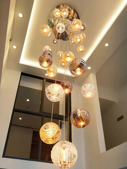 DecorBites™ Crystal Glass Spiral Ceiling Chandelier for Modern Living Room & Kitchen Decor