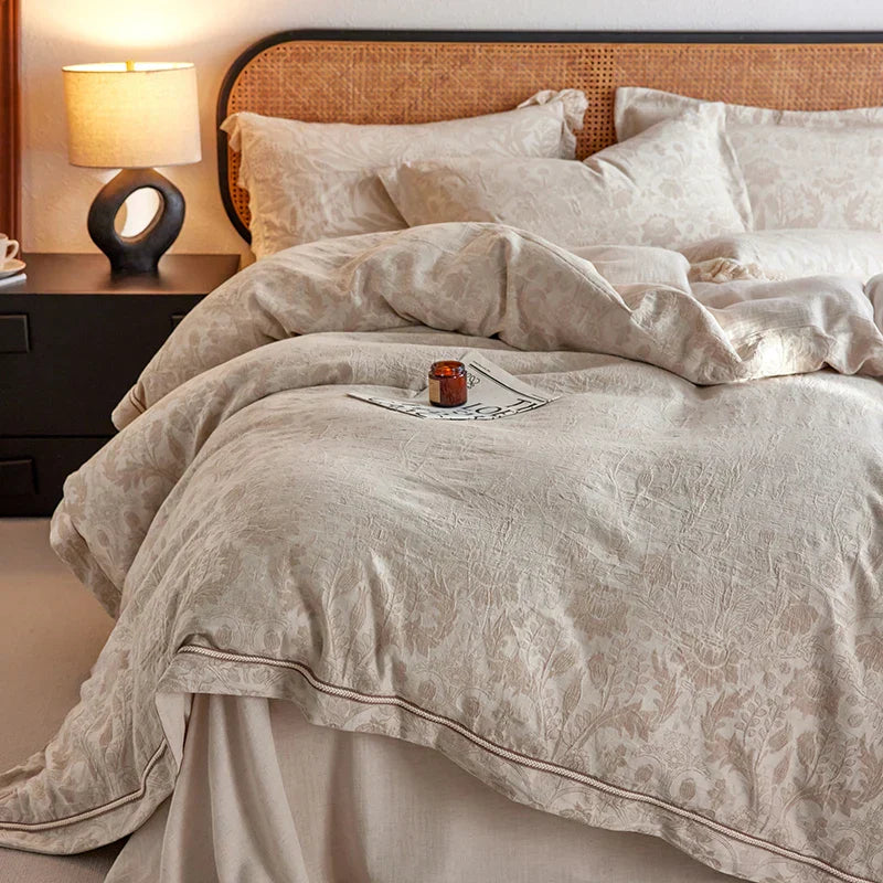 Decorbites™ Leinen-Baumwoll-Gesundheits-Krausgarn-Bettwäsche-Set mit Vintage-Spitze - Bettbezug, Laken, Kissenbezug