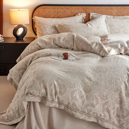 Decorbites™ Leinen-Baumwoll-Gesundheits-Krausgarn-Bettwäsche-Set mit Vintage-Spitze - Bettbezug, Laken, Kissenbezug