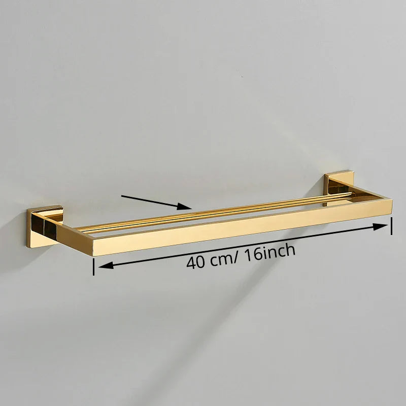 DecorBites™ Gold Bathroom Hardware Set: Robe Hook, Towel Rail, Shelf, Tissue Holder