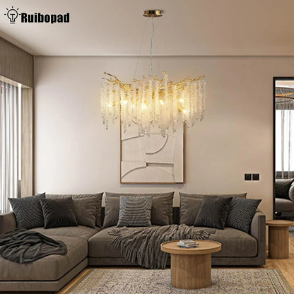 Decorbites™ Gold Kristallzweig-Kronleuchter | Moderne Luxus-Runde Deckenleuchte