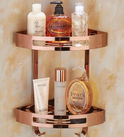 DecorBites™ Gold Stainless Steel Bathroom Corner Shelf – Rose Gold Shower Caddy