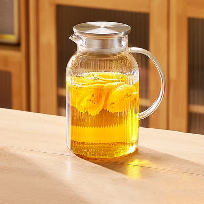 Decorbites™ Glas-Kaltwasserkessel-Set: Transparent gestreiftes Design, Edelstahl-Deckel, 1,6-Liter-Fassungsvermögen