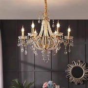 Gold Crystal Pearl Chandelier Iron D98cm