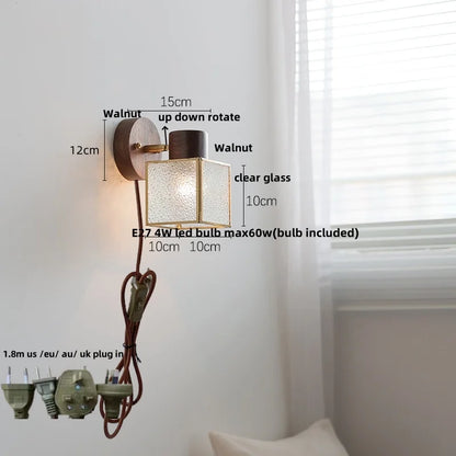 Decorbites™ Klare Glas LED Wandlampe Walnuss-Holz Schlafzimmer Wohnzimmer Modernes Armatur