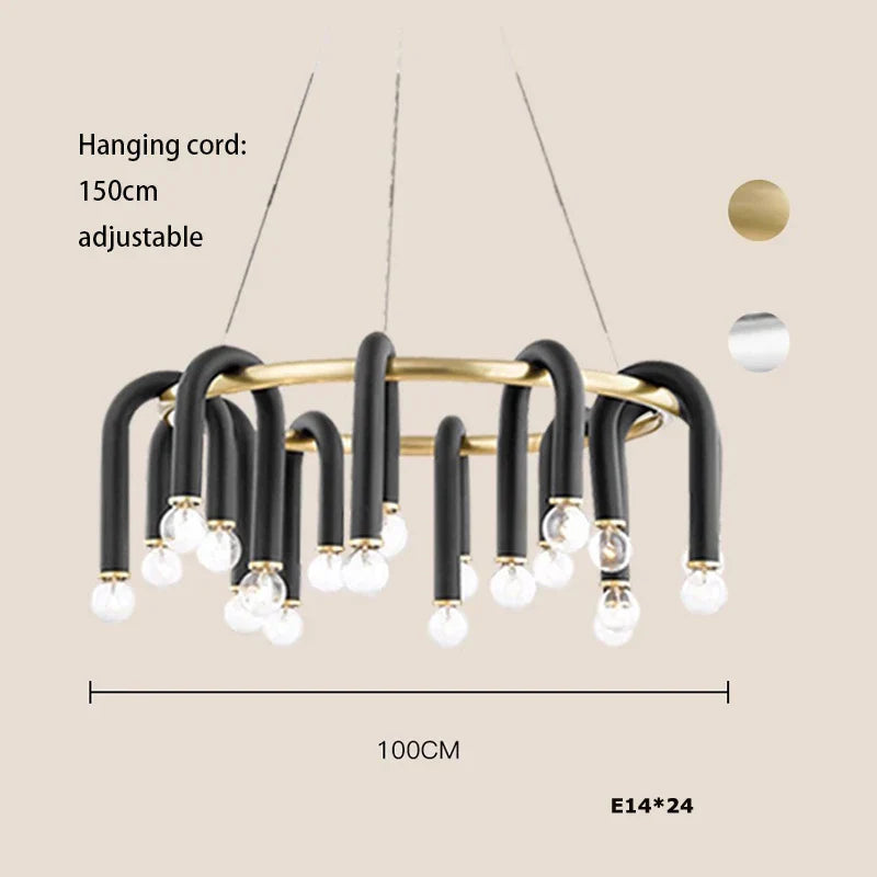 DecorBites™ Black Aluminum Tube Dimmable LED Chandelier with U-Shaped Design