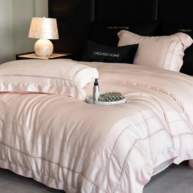 DecorBites™ Light Champagne Luxury Embroidery Bedding Set with 1000TC Egyptian Cotton - 4Pcs