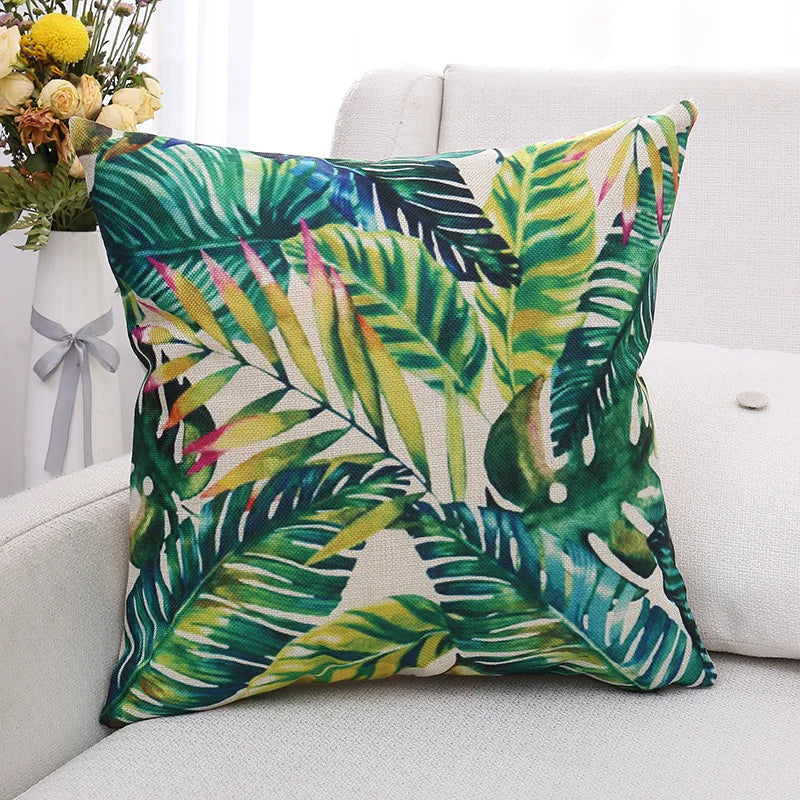 Decorbites™ Grüne Pflanzenblätter Blume Leinen Kissenbezug - Moderner Sofawurfkissenbezug