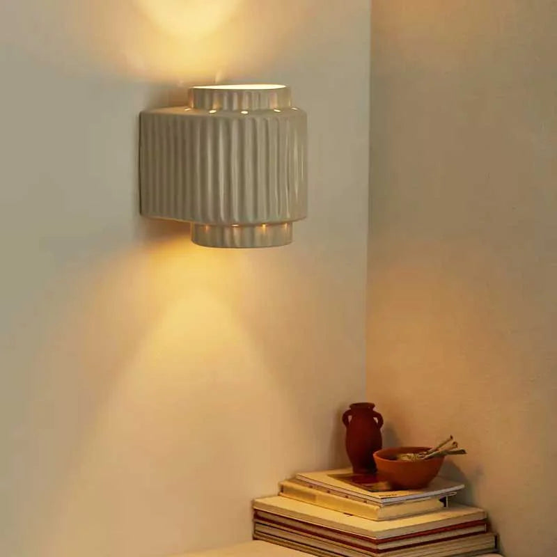 DecorBites™ Cream White Resin Wall Sconce LED Light for Bedroom, Living Room, Study