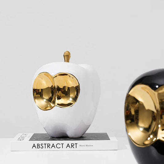 Decorbites™ Goldener Apfel-Skulptur: Abstrakte Keramik-Handarbeit Simuliertes Frucht-Figur Heimdekoration.
