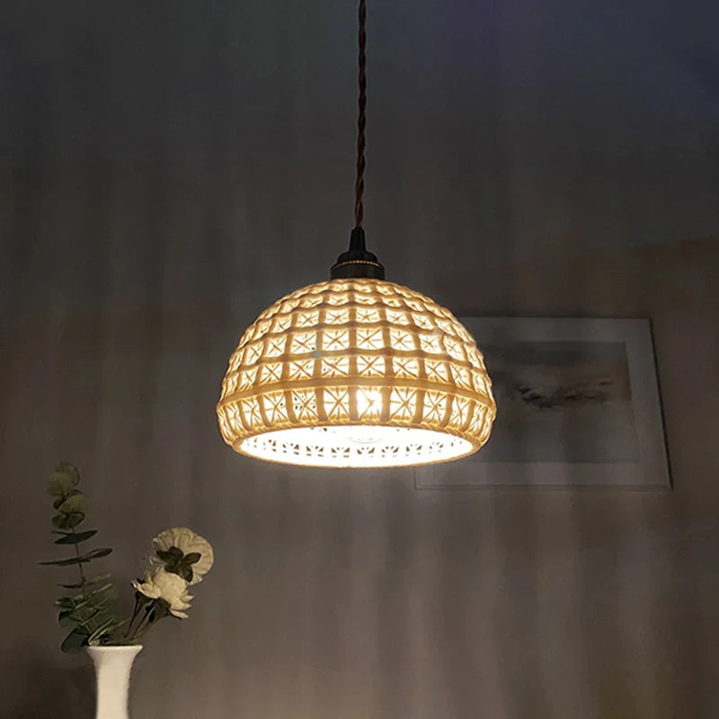 Japanese Ceramic Pendant Light With Copper Finish