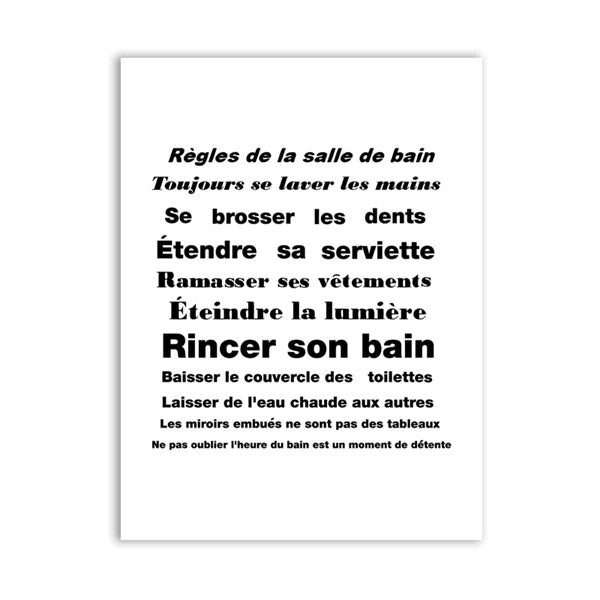 Affiche minimalistes WC et salle de bain Prints French Bathroom Rules Quote Poster Canvas Painting Toilet Bathroom Wall Decor