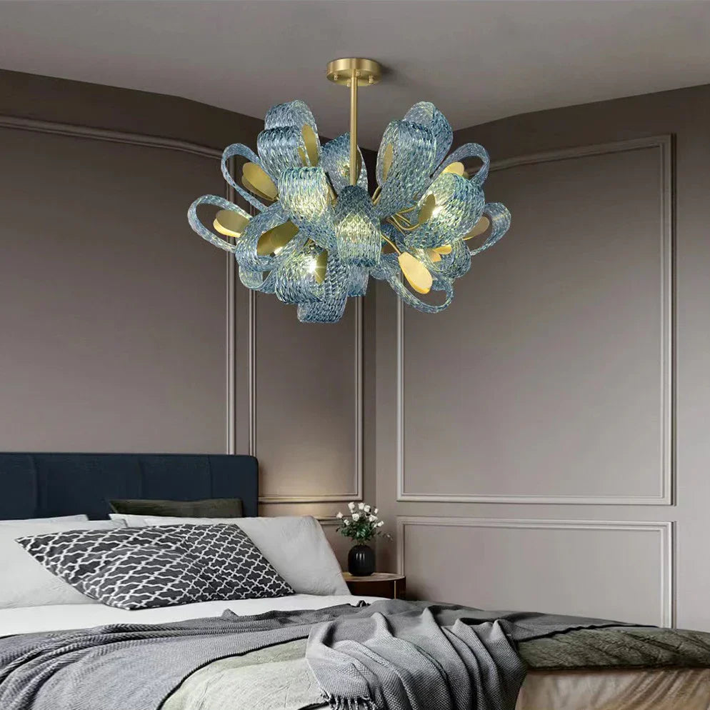 Decorbites™ LED Art-Deco-Blaupfau-Blätter-Kupfer-Deckenleuchter für das Wohnzimmer