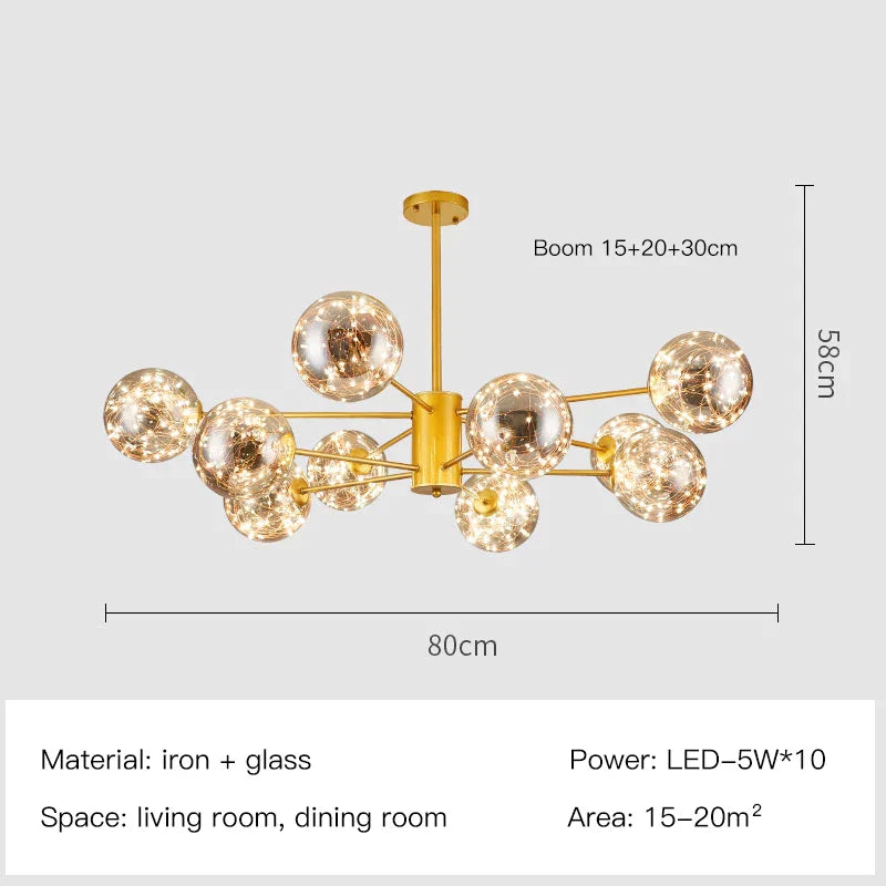 Decorbites™ Gold Star Glas-Kugelleuchte: Moderne nordische LED-Kronleuchter für die Hausdekoration