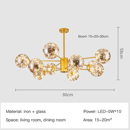 Decorbites™ Gold Star Glas-Kugelleuchte: Moderne nordische LED-Kronleuchter für die Hausdekoration