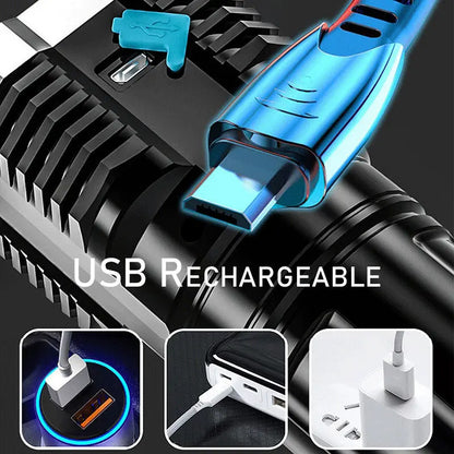 Decorbites™ LED-Taschenlampe: Hochleuchtstärke mit 4 Leuchtdioden, COB-Flächenstrahler, USB-aufladbare Outdoor-Fackel