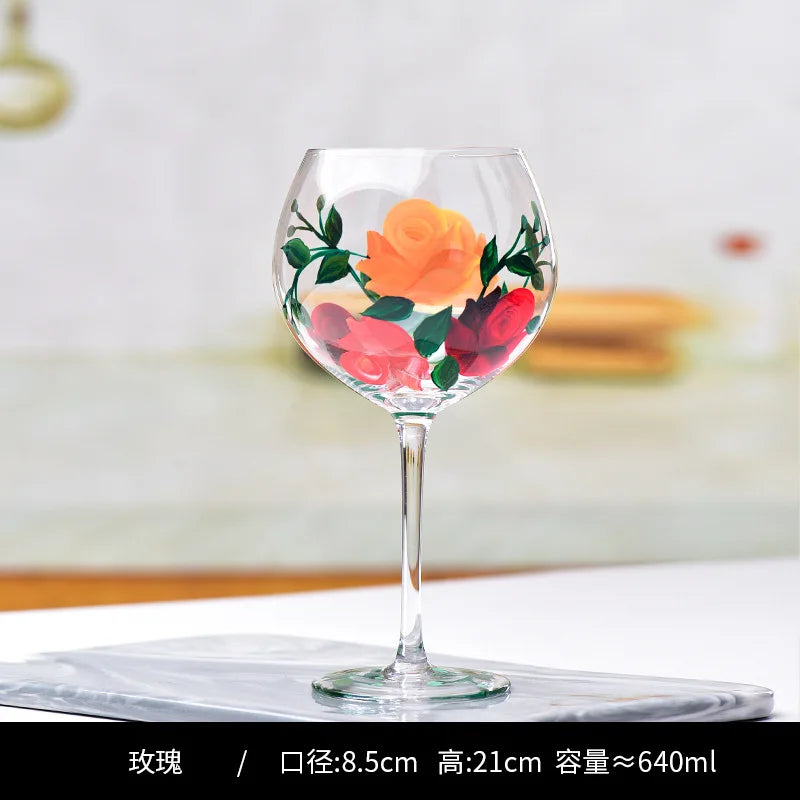 Decorbites™ Kristall-Handbemalter Blumen-Weinkelch - Chinesisches Antikes Rotweinglas