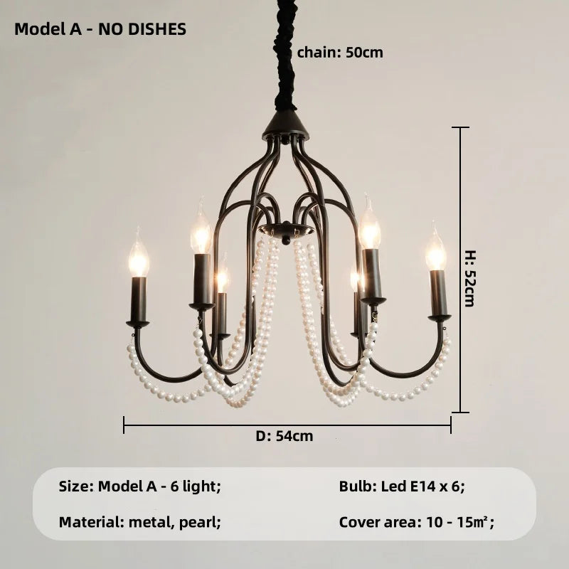 Decorbites™ Schwarze E14 Kerzen-Kronleuchter: Französisches Pendellicht für das Wohnzimmer zur Heimdekoration