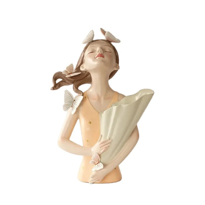 DecorBites™ 30cm Pink Butterfly Girl Vase Statue Modern Home Decor Resin Figurines
